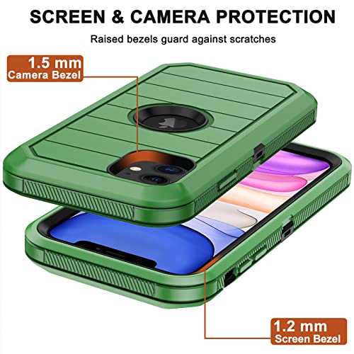for iPhone 11 Case with Belt Clip Holster, 2 x Screen Protector, [Military Grade] Heavy Duty Full Body Shockproof Dust-Proof Drop Proof Rugged Protective Cover for Apple iPhone 11 (Green Black B) - color: Green B