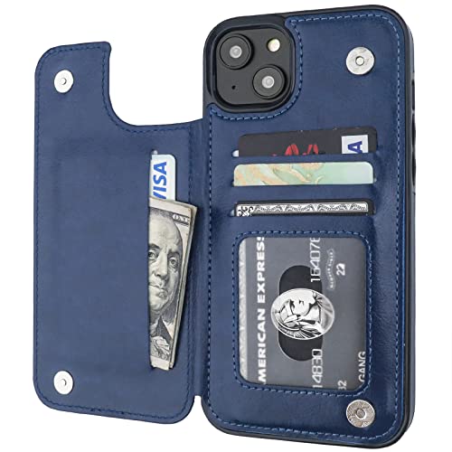ONETOP for iPhone 14 Plus Wallet Case with Credit Card Holder,Blue | Kickstand,ID/Cash Holder,Case Wallet with Card Slots,Double Magnetic Clasp,Durable PU Leather Shockproof Cover for Women Men - color: Blue