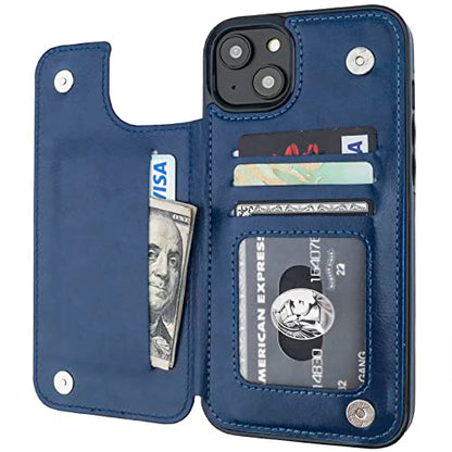 ONETOP for iPhone 14 Plus Wallet Case with Credit Card Holder,Blue | Kickstand,ID/Cash Holder,Case Wallet with Card Slots,Double Magnetic Clasp,Durable PU Leather Shockproof Cover for Women Men - color: Blue