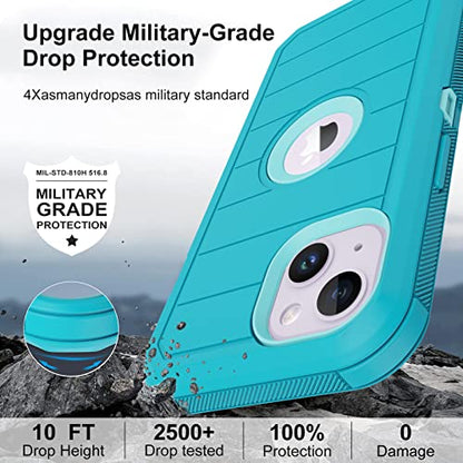for iPhone 14 Case with 2 Screen Protector,Full Body Shockproof Drop Protection Dust Proof Heavy Duty 3-Layer Rugged Durable Military Grade Cover for Apple iPhone 14 6.1" (Mint) - color: Mint