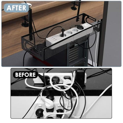 Cable Management, 2 Pack Cable Management Under Desk, Cable Tray - color: Black, size: 15.3''+15.7'' (2 Pack)