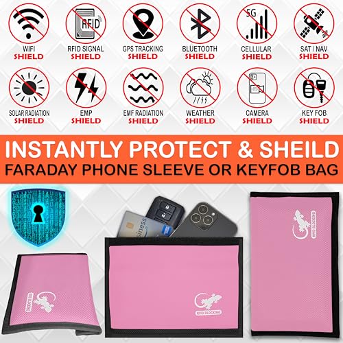 Gecko Travel Tech Faraday Bag Anti-Tracking GPS RFID Car Key Signal Blocker Wallet Shielding Pouch Protective Case for Cell Phone Car Key FOB, Data Privacy, Electronic Device Security (LIGHT PINK) - color: LIGHT PINK
