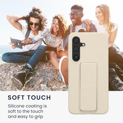 kwmobile Case for Samsung Galaxy S24 Case - Soft TPU Cover with Silicone Coating - with Hand Strap and Stand Function - Shockproof - Cream - color: cream, size: Galaxy S24