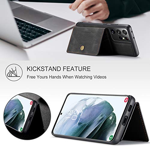 Simicoo Compatible with Samsung S22 Ultra Detachable Magnetic Wallet case Credit Card Holder Money Clip Front Pocket Stand Leather Men Women Wallet Double Shockproof S22 Ultra (Black) - color: Black