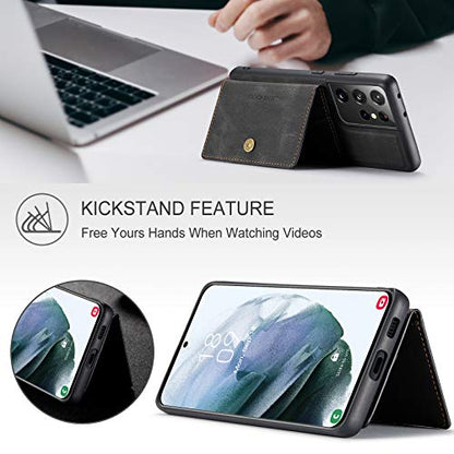 Simicoo Compatible with Samsung S22 Ultra Detachable Magnetic Wallet case Credit Card Holder Money Clip Front Pocket Stand Leather Men Women Wallet Double Shockproof S22 Ultra (Black) - color: Black