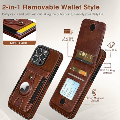 LOHASIC Compatible with Magsafe iPhone 16 Pro Max Wallet Case, Dark Brown | Detachable Leather Credit Card Holder Slot, RFID Blocking, Kickstand, Heavy Duty Protection, Shockproof Flip Cover - color: Dark Brown, size: for iPhone 16 Pro Max