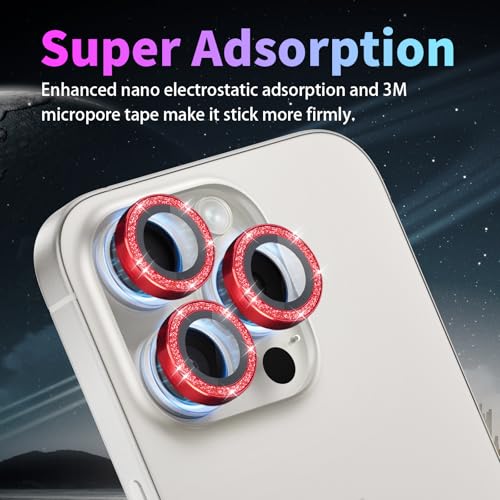Camera Lens Protector for iPhone 15 Pro/15 Pro Max, Glitter Red - color: Glitter Red