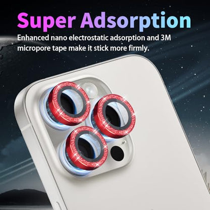 Camera Lens Protector for iPhone 15 Pro/15 Pro Max, Glitter Red - color: Glitter Red
