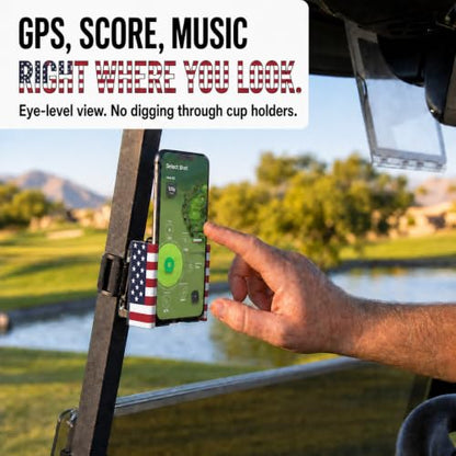 Strap Style Golf Cart Phone Holder, Golf Cart Phone Mount by Desert Fox - color: American Flag
