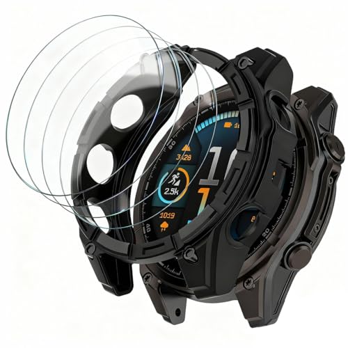 [1+4 Pack] Case with Tempered Glass Screen Protector Compatible with Garmin Fenix 8 Pro AMOLED 47MM (Not for Fenix 8 47mm AMOLED/Solar), Bumper Full Coverage Protective Soft Cases Face Cover for Fenix 8 Pro AMOLED 47MM - size: for Fenix 8 Pro AMOLED 47MM