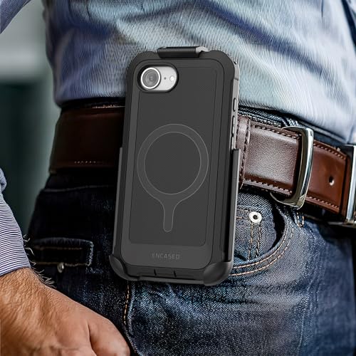 Encased Protective Case for iPhone 17e, iPhone 16e with Belt Clip (2025/26) Full-Body Case with Built-in Screen Protector and Phone Holster (Compatible with MagSafe) Black - size: iPhone 16e /17e