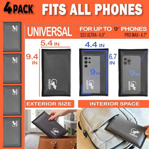 Gecko Travel Tech Faraday Bag Anti-Tracking GPS RFID Car Key Signal Blocker Wallet Shielding Pouch Protective Case for Cell Phone Car Key FOB, Data Privacy, Electronic Device Security (4 PACK - GRAY) - color: 4 PACK - GRAY