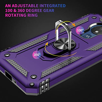 Moto G7 Power Case - Military Grade 360 Rotating Metal Ring Holder Kickstand Protective Phone Cover for Motorola Moto G7 Power, Purple