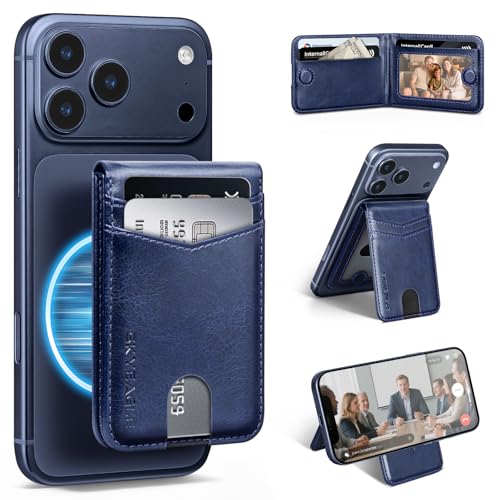 RFID Blocking MagSafe Wallet Stand with Card Holder,5 Card Slots & ID Window,PU Leather Magnetic Phone Adjustable Kickstand for iPhone 12/13/14/15/16/17 Pro Max & Air Plus Series,Blue - color: Blue, style: Stand Wallet