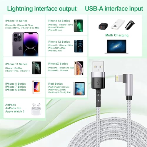 3Pack Right Angle Short Lightning iPhone Charge Cable, 90 Degree Apple Lightning Cable 15cm+30cm+30cm, Nylon Braided Sync Data Charger Cord for iPhone 14/13/12/11 Pro Max 8 7 Plus-Grey