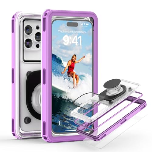 APRUT Waterproof Phone Pouch Case 7.5", 2025 Upgraded IPX8 Waterproof Phone Case for Snorkeling, Universal Fit for iPhone 16 Pro Max 15 14 13, Galaxy S25, Beach Vacation Essentials (Purple) - color: Purple