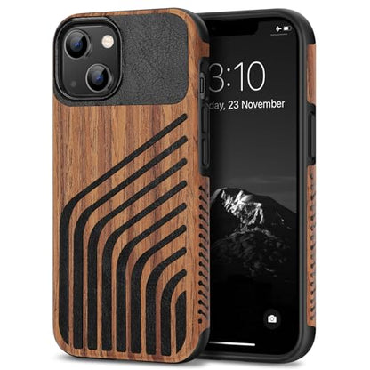TENDLIN Compatible with iPhone 14 Case Wood Grain with Carbon Fiber Texture Design Leather Hybrid Slim Case (Hairline) - color: Hairline, size: iPhone 14