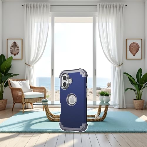 IDweel for iPhone 16 Case with Screen Protector, 3 in 1 Shockproof Slim Fit Hybrid Heavy Duty Hard PC Cover Soft Silicone Bumper Full Body Anti-Fingerprint Case, Blue - color: Blue