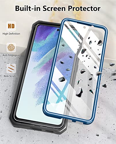 for Samsung Galaxy S21-FE Phone Case: Dual-Layer Military Grade Drop Proof Full Protection Cover with Kickstand | Durable Rugged Shockproof TPU Matte Textured Tough Protective Bumper Shell (Blue) | Rugged Kickstand, Military-Grade Drop Protection, Matte T