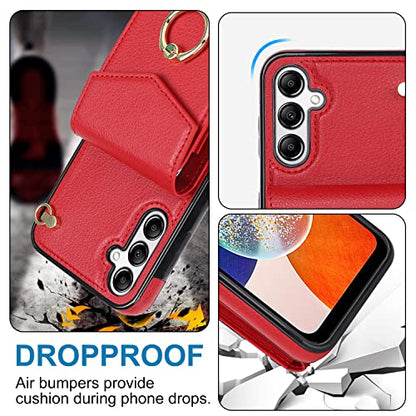 Asuwish Wallet Case for Samsung Galaxy A16 5G/4G Women Men Red | with Tempered Glass Screen Protector, Ring Holder, RFID Blocking, Card Holder, Wrist Strap, PU Leather, Cover for A 16 - color: Red