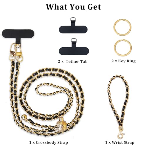 Phone Chain Crossbody,Adjustable Anti-Theft Cell Phone Lanyard Crossbody - color: Gold&black