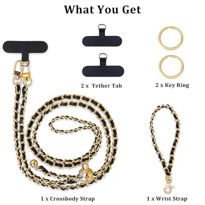 Phone Chain Crossbody,Adjustable Anti-Theft Cell Phone Lanyard Crossbody - color: Gold&black