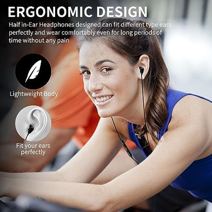 Jelanry 3.5mm Earbuds with Microphone Wired Headphones for Laptop PC, Black - color: Black