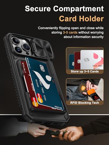 Vihibii for iPhone 14 Pro Max Case Wallet with Card Holder (4 Cards), Black | RFID Blocking, Slide Camera Lens Cover, Military-Grade Drop Protection, Raised Edges Protect Screen, Ditch the bulky bag - color: Black, size: iPhone 14 Pro Max