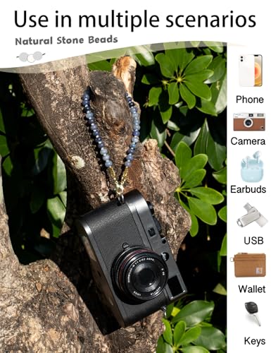 CH.yishi Beaded Phone Charm Wrist Strap with Tether Tab,Camera Lanyard - color: Blue Aventurine