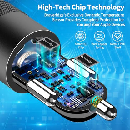 Apple MFi Certified iPhone Car Charger with 2Pack Lightning Braided Cable - color: Carbon Black