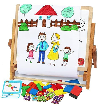 TOWO Wooden Easel for Kids, Foldable Double-Sided Magnetic Board - color: Easel