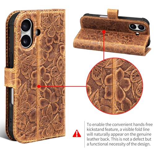 Genuine Leather Wallet Case for iPhone 17, Brown | 2-in-1 Magnetic Detachable, Flip Folio Cover, Card Slots, RFID Blocking, Shockproof Protection - color: Brown, size: 17 6.3‘’