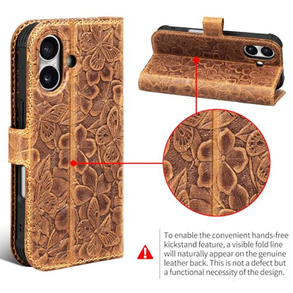 Genuine Leather Wallet Case for iPhone 17, Brown | 2-in-1 Magnetic Detachable, Flip Folio Cover, Card Slots, RFID Blocking, Shockproof Protection - color: Brown, size: 17 6.3‘’