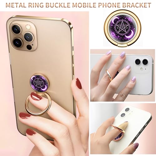 Cell Phone Ring Holder, Cute Metal Phone Grip Stand Finger Ring Kickstand, Flexible 360°Rotation Phone Tablet Case Accessories Compatible with Most Phones Purple Moon Symbol - color: Purple Moon Symbol