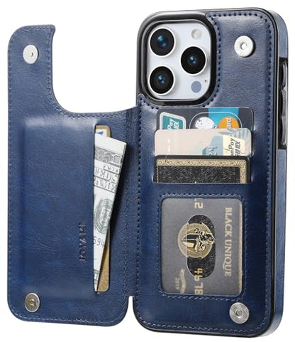 Wallet Case Compatible with iPhone 15 Pro Max(6.7"),Slim Protective case with Card Holder,Premium PU Leather Kickstand Card Slots Case with 1 Screen Protective Glass-Deep Blue - color: Deep Blue