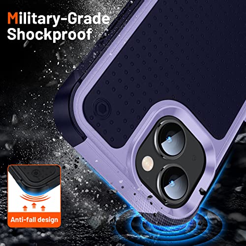 Designed for iPhone 14 Case iPhone 13 Case 2 in 1 Gift Militay Grade Drop Protective Rugged Heavy Duty Cover Shockproof Case for iPhone 14 Phone Case for Women Men boy Girl (Purple+Blue) - color: Purple+Blue