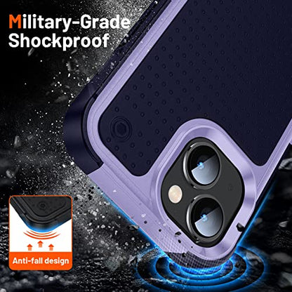 Designed for iPhone 14 Case iPhone 13 Case 2 in 1 Gift Militay Grade Drop Protective Rugged Heavy Duty Cover Shockproof Case for iPhone 14 Phone Case for Women Men boy Girl (Purple+Blue) - color: Purple+Blue