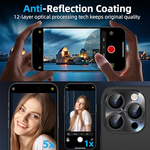 YWXTW Camera Lens Protector for iPhone 15 Pro Max/iPhone 15 Pro, [Lithography Laser Gradient] [5X Strengthen] Tempered Glass Screen Protector Metal Ring Back Camera Lens Cover (Black Titanium) - color: Black Titanium