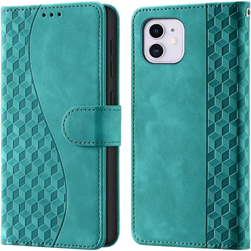 Flip Wallet Case for iPhone 11 PU Leather Turquoise | RFID Blocking, 3 Card Slots & 1 Cash Pocket, Magnetic Closure, Kickstand Function, Leather Flip Case for iPhone 11 - color: Turquoise