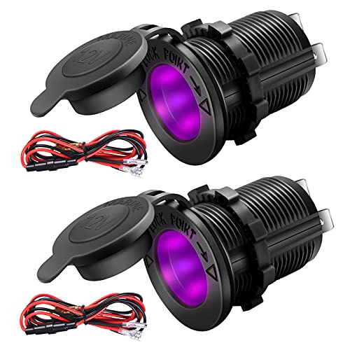 12V Cigarette Lighter Socket, 2 Pack Car Marine Motorcycle ATV RV Lighter Power Outlet Socket Replacement 12 Volt Waterproof Plug(Purple) - color: Purple