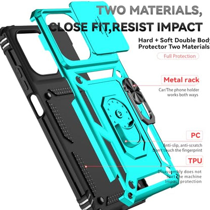 for Motorola Moto G 2025 / Moto G 2026 / Moto G Play 2026 Case, with Slide Camera Cover Screen Protector Ring Holder Kickstand Military Grade Protection 15ft Drop Tested Protective Phone Case (Mint) - color: Mint with camera cover Military-Grade 2nd gen