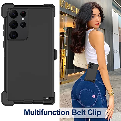 for Samsung Galaxy S22 Ultra Case with Belt Clip Holster, 2X Screen Protector, Military Grade Protection Heavy Duty Full Body Shockproof Rugged Protective Cover for Samsung S22 Ultra 5G Black - color: Black