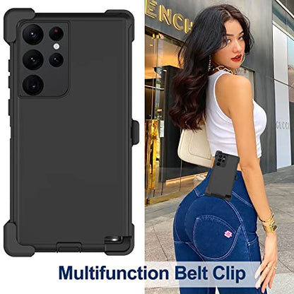 for Samsung Galaxy S22 Ultra Case with Belt Clip Holster, 2X Screen Protector, Military Grade Protection Heavy Duty Full Body Shockproof Rugged Protective Cover for Samsung S22 Ultra 5G Black - color: Black