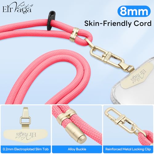 Adjustable Anti-Theft Phone Lanyard - 8mm Mountain Climbing Rope Neck & Crossbody Strap with Secure Locking Metal Clip - Rugged Outdoor Design for Smartphones (Rose Red) - color: Rose Red