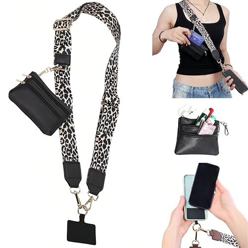 Crossbody Body Phone Holder for Women, New Phone Strap with Zippered Pouch, Adjustable Crossbody Strap - color: Leopard