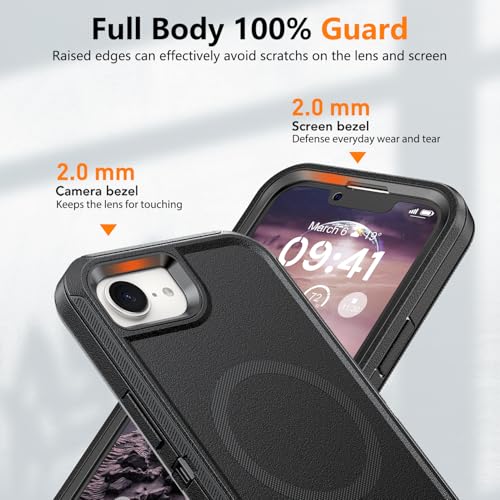 TUTUKII Magnetic for iPhone 16e/17e Case with Belt Clip Holster (Black) | MagSafe Compatible, Heavy-Duty Military-Grade Drop Protection, 3-Layer Rugged Shockproof Protective Cover 6.1-Inch - size: iPhone 16e &17e 6.1"