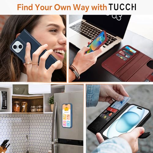 TUCCH 2-in-1 Detachable Wallet Case for iPhone 15 (6.1") 2023, Black | 4 Card Holders, RFID Blocking, Wireless Charging, Kickstand, Shockproof TPU, PU Leather, Magnetic, Folio Cover - color: Black (2-in-1 Detachable)
