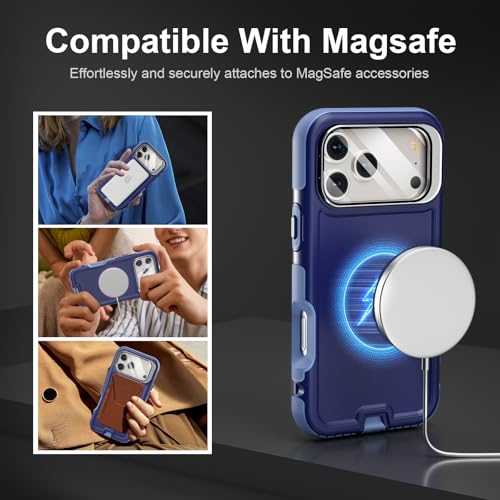 Follaroma for iPhone 17 Pro Max Case with Stand,Built-in Camera Cover,Compatible with MagSafe,Heavy Duty Shockproof Protection Phone Case,Anti-Drop,Magnetic Dual Layer Protective Cover,6.9"Blue-Purple - color: Blue-Purple, size: iPhone 17 Pro Max 6.9''