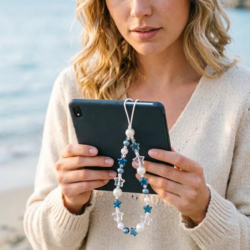 Beaded Phone Charm Lanyard Strap Girly Style Fixed Beads Pearl Lanyards - color: PH-wjzz-3