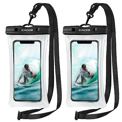 CACOE Floatable Waterproof Phone Pouch 2 Pack Up to 7.0",Black+Black-1 | Floatable, IPX8 Waterproof Phone Case,Adjustable Lanyard,Dry Bags for Beach/Cruise/Travel/Camping/Kayak/Vacation Essentials - color: Black+Black-#2
